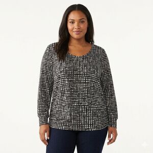 Pendleton Shirt Womens XL Black Geometric Scoop Neck Long Sleeve Top Knit